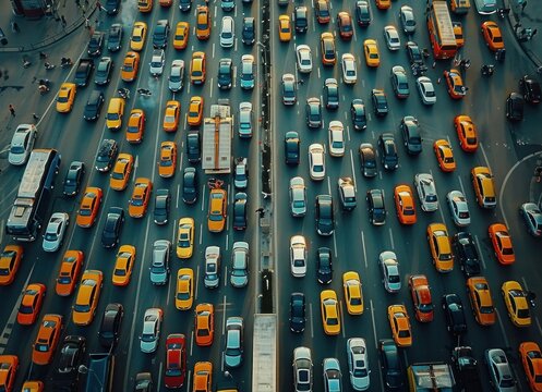 Aerial View of a Traffic Jam in a City