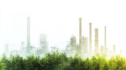 Obraz premium Lush Green Forest Overlaying Smokestacks for Sustainability