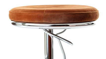 A brown leather chair with a silver metal frame