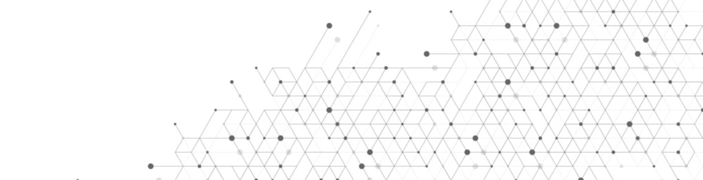 Technology abstract background lines, dots and hexagons. Hexagonal digital concept for poster, banner, header, footer, presentation template.