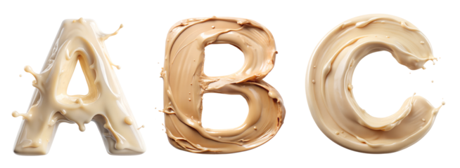 Set of letters A, B, C, from cosmetic strokes on a white background. Concept of the English alphabet