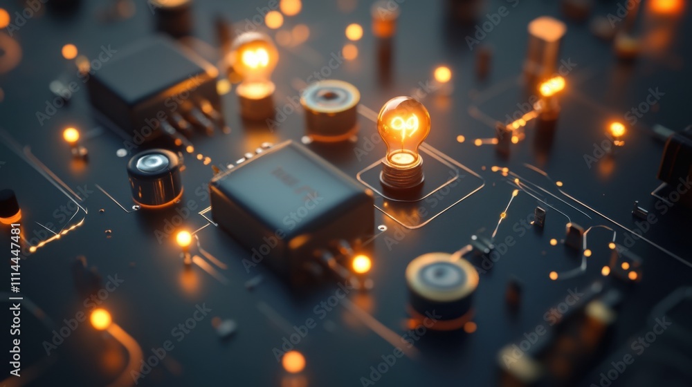 Poster detailed view of a circuit board showcasing glowing components and intricate connections during a te