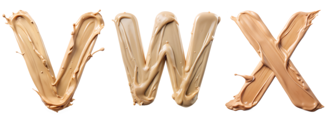 Set of letters V, W, X from cosmetic strokes on a white background. Concept of the English alphabet