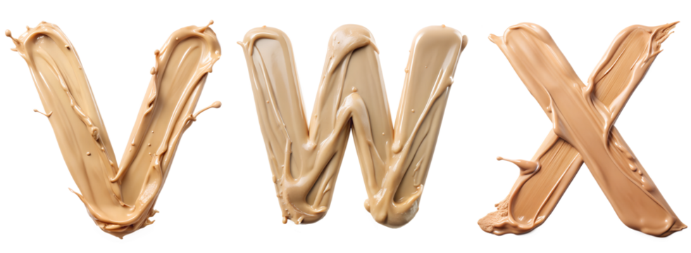 Set of letters V, W, X from cosmetic strokes on a white background. Concept of the English alphabet