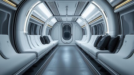 Obraz premium Closeup of the interior design of a Hyperloop pod, showcasing comfort and advanced technology