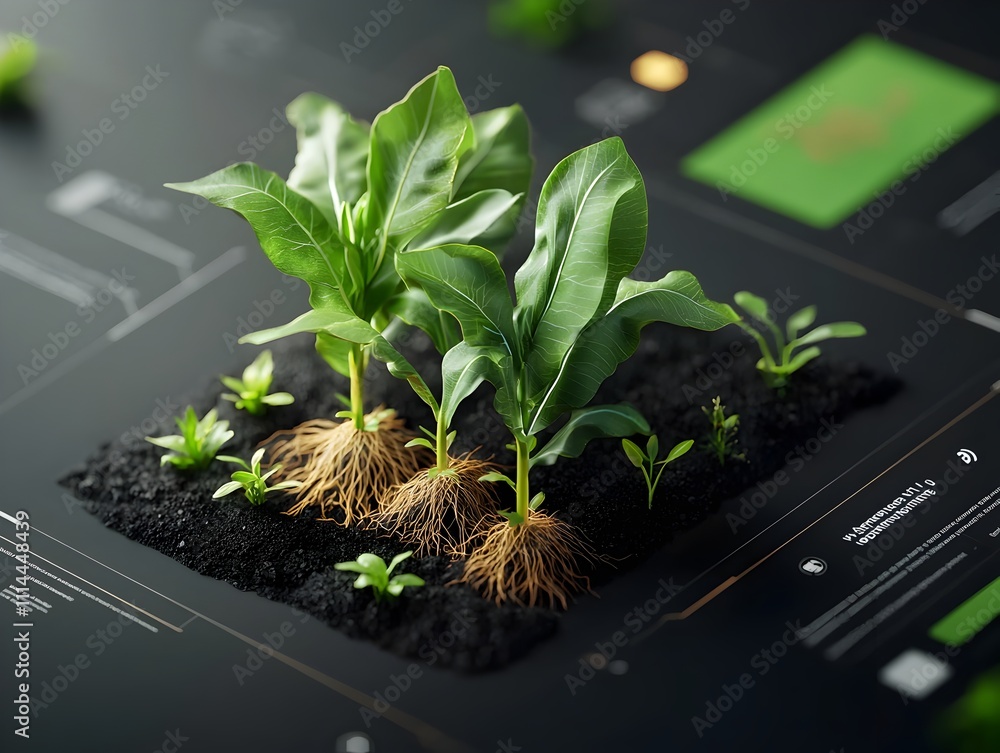 Poster precision agriculture analytics dashboard with seamlessly blended rendering of corn seedling growth 