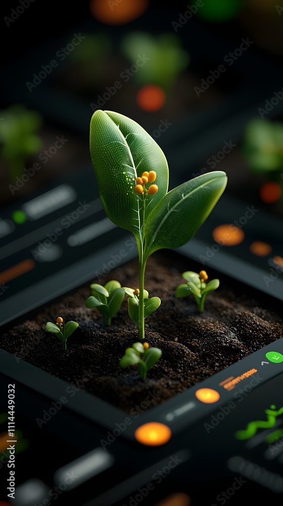 Poster lush digital corn seedlings blossoming in a technologically enhanced precision agriculture setting w