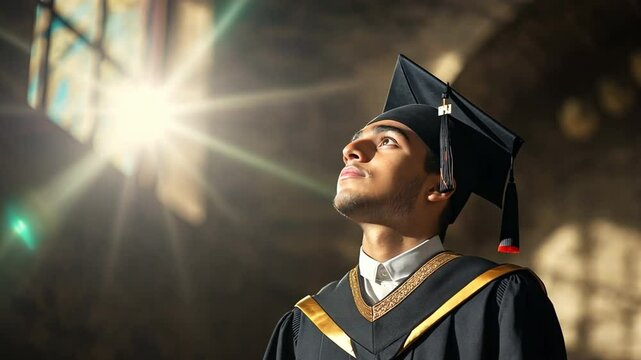 An Indian graduate dressed in graduation garb.