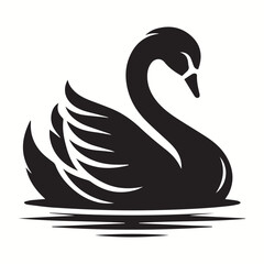 Fototapeta premium Black Color Swan Silhouette Vector Illustration, Solid White Background.
