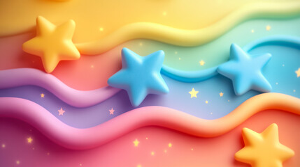 Obraz premium Sky background with pink clouds and colorful hanging stars.