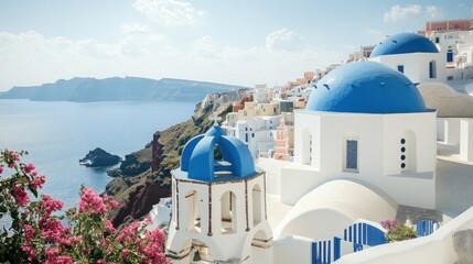 Blue Domes and Aegean Sea: A View of Oia, Santorini