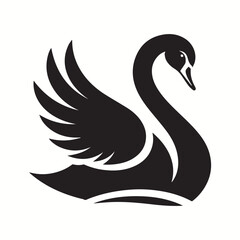 Naklejka premium Black Color Swan Silhouette Vector Illustration, Solid White Background.