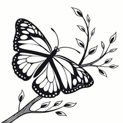 black and white butterfly on white