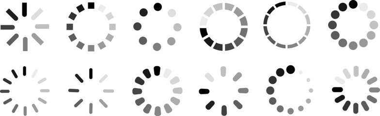 Big Set of loading icons. Video data load. Group loading bar progress icon. Download progress. Collection Loading status. Vector illustration.