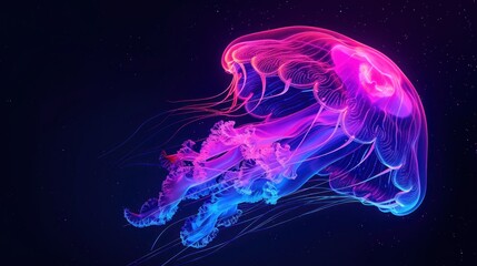 Naklejka premium Neon Jellyfish in a Starry Night