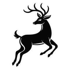 black embossed Christmas deer jumping on a white background.