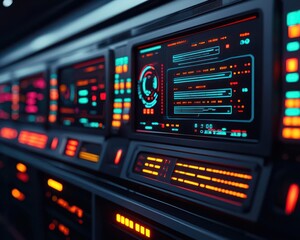 Futuristic Hyperloop control room with holographic interfaces, symbolizing hightech transportation management