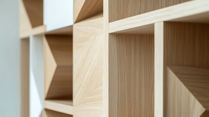 A wooden shelf with a variety of shapes and sizes