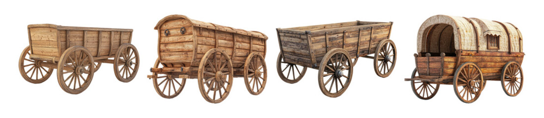 Fototapeta premium Wooden Carts on Transparent Background