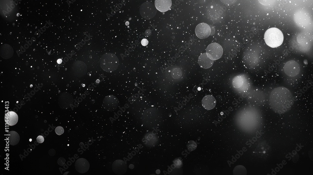 Poster luminous midnight black bokeh background with soft particles and sparkles for creative design