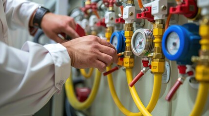 Obraz premium Technician Adjusting Gas Pressure Gauges