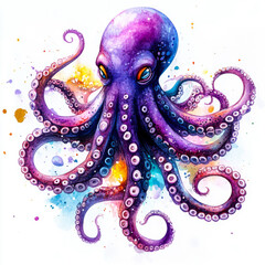 Naklejka premium abstract octopus, made with paints massive strokes. Contrast and brightolorful octopus hand drawn