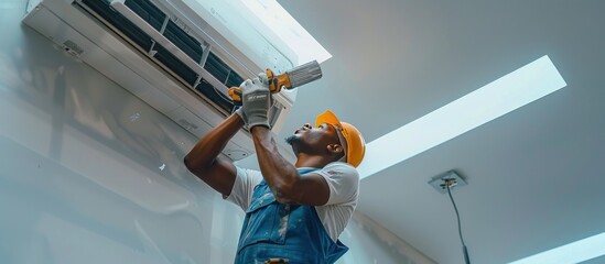 A Black Technician Working on an AC Unit