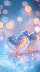 Fototapeta premium Pastel Glitter Hearts: Ethereal Valentine's Background
