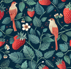 seamless pattern with birds and flowers