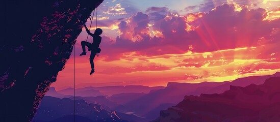 Obraz premium Silhouette of a Climber Against a Dramatic Sunset