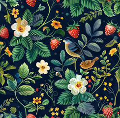 seamless pattern with birds and flowers
