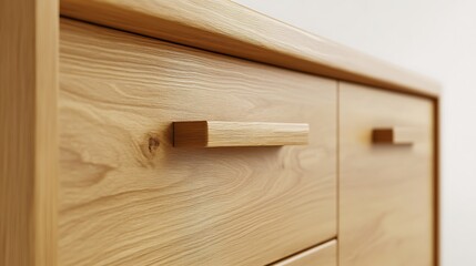 A wooden drawer with a wooden handle