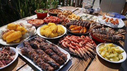 Obraz premium Close up of a Delicious Summer BBQ Party. Ai generated image