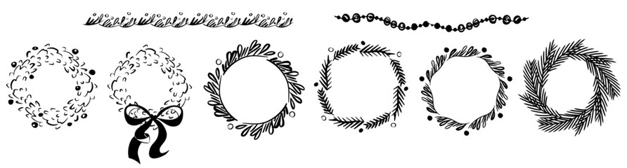 Vector SVG Christmas Wreath Design Elements, festive Wreath vector Design, Round winter border, 