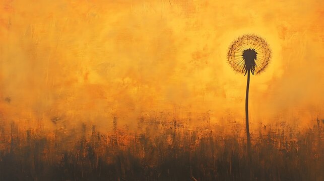 Golden Sunset Silhouette Dandelion Seedhead Landscape