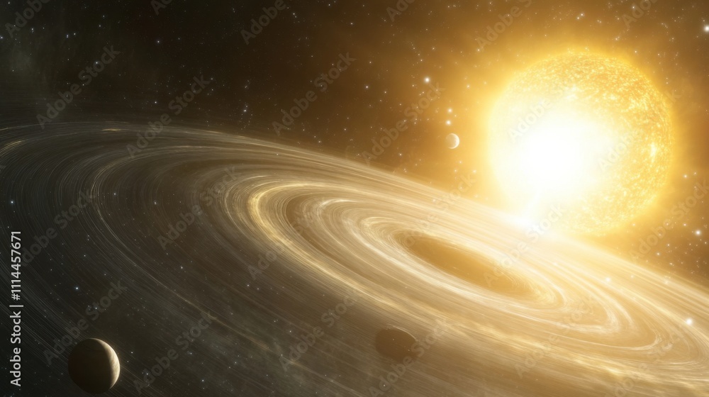 Aufkleber stunning visualization of a solar system with a massive sun and orbiting planets in a cosmic setting