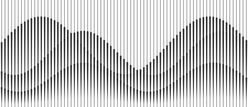 Abstract art geometric background with vertical lines. Optical illusion with waves and transition.