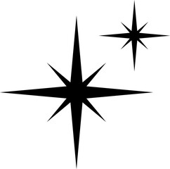 Minimalist silhouette stars icon set, twinkle shining star shape symbols, icons, elements. Modern geometric sparkle black silhouettes sign