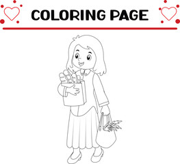 Obraz premium woman shopping coloring page for kids