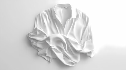Elegantly draped white shirt on a neutral background, showcasing luxurious fabric texture and smooth lines.