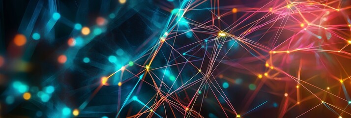 Obraz premium An intricate web of glowing lines and dots creates vibrant connections in a digital landscape.