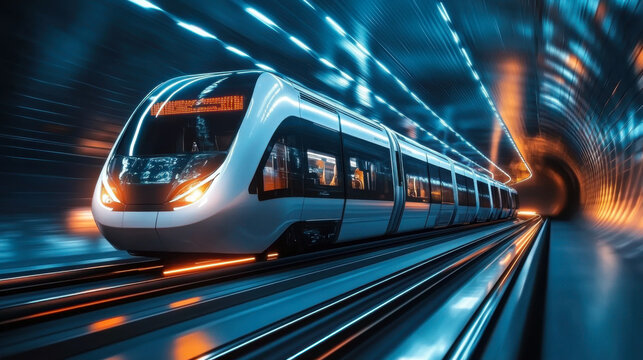 futuristic train traveling through a modern tunne