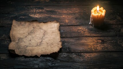 An ancient map being unfolded in a candlelit room, mysterious adventure theme