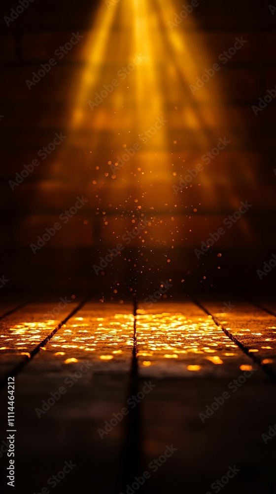 Poster a warm, golden light beams down onto a textured surface, creating a magical atmosphere filled with s