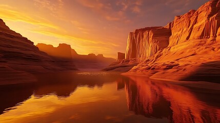 Sunset Canyon Reflecting In Calm Water