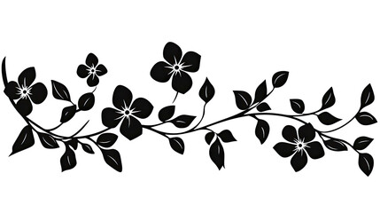 floral pattern with flower, stem, and leaves, black and white 
