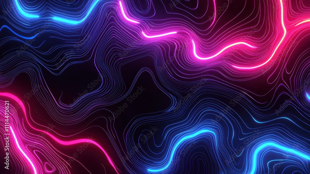 Poster vibrant neon abstract design with smooth lines and flowing colors for creative projects