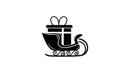 Christmas Santa Sleigh with gift, black isolated silhouette