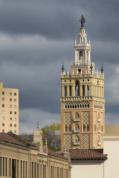 Decorative tower over restaurant in Country Club Plaza area of Kansas City, Missouri