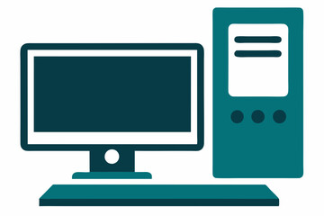 Desktop PC silhouette vector illustration and white background